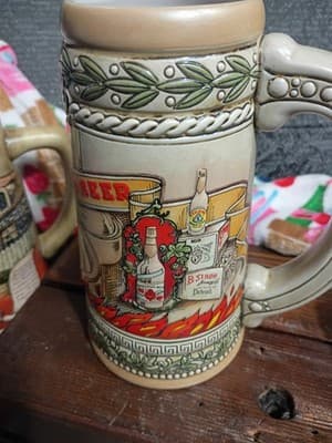 Vintage Stroh's Beer Stein - Ceramarte Brazil - Relief Fire Brewed Graphics -... - Thumbnail 3