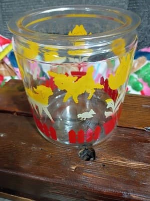 Vintage 1950s Anchor Hocking Glass Storage Jar - Animals & Tulips Graphics - Thumbnail 7