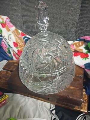 Large 10" Vintage Whirling Star & Pinwheel Glass Candy Jar - 7.5" Wide... - Thumbnail 2