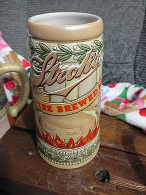 Vintage Stroh's Beer Stein - Ceramarte Brazil - Relief Fire Brewed Graphics -... - Thumbnail 2