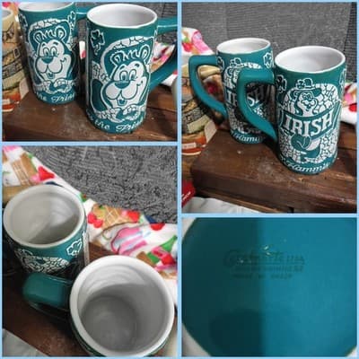 Set of 2 Vintage Hamm's Beer "Bless the Irish" Steins - Ceramarte Brazil - Teal - Image 1