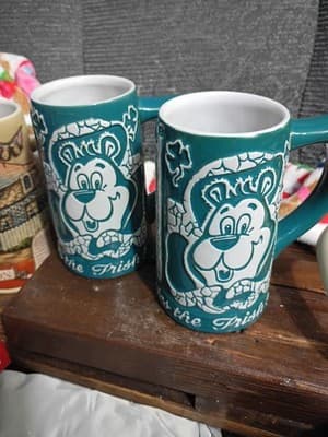 Set of 2 Vintage Hamm's Beer "Bless the Irish" Steins - Ceramarte Brazil - Teal - Thumbnail 3