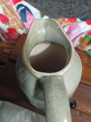 Vintage Sage Green Crackle Glaze Studio Pottery Pitcher Small Rustic Creamer Jug - Thumbnail 4