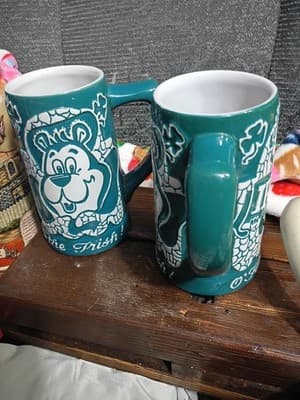 Set of 2 Vintage Hamm's Beer "Bless the Irish" Steins - Ceramarte Brazil - Teal - Thumbnail 6