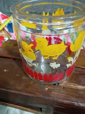 Vintage 1950s Anchor Hocking Glass Storage Jar - Animals & Tulips Graphics - Thumbnail 8