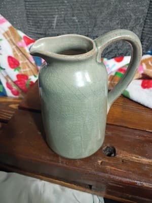 Vintage Sage Green Crackle Glaze Studio Pottery Pitcher Small Rustic Creamer Jug - Thumbnail 2