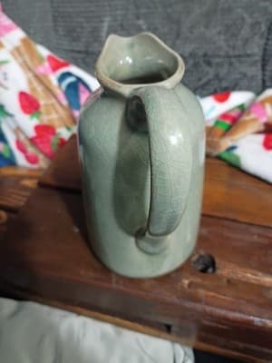 Vintage Sage Green Crackle Glaze Studio Pottery Pitcher Small Rustic Creamer Jug - Thumbnail 3