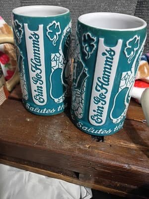 Set of 2 Vintage Hamm's Beer "Bless the Irish" Steins - Ceramarte Brazil - Teal - Thumbnail 2