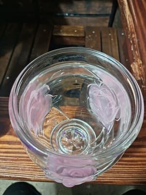 Vintage Cristal d'Arques France Frosted Pink Rose Glass Vase Rosaline Pattern - Thumbnail 5