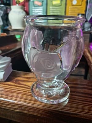 Vintage Cristal d'Arques France Frosted Pink Rose Glass Vase Rosaline Pattern - Thumbnail 4