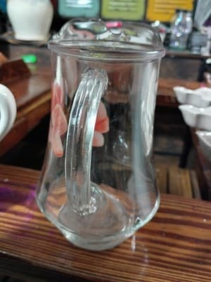 Vintage Gay Fad Studios Hand Painted Pink Poppy Glass Pitcher - 8" MCM Ice Lip - Thumbnail 7