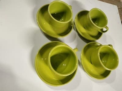 Set of 4 Fiesta Lemongrass Cups and Saucers - Homer Laughlin Fiestaware USA - Thumbnail 8