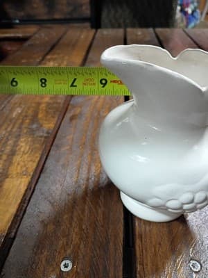 Vintage White Ceramic Grape Pitcher - Embossed Clusters Scalloped Rim Farmhouse - Thumbnail 2