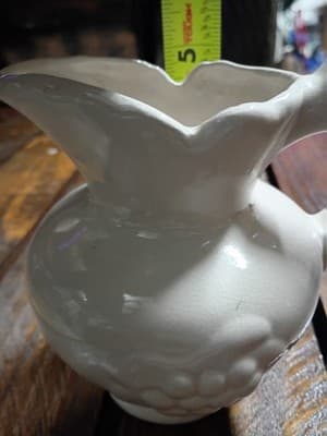 Vintage White Ceramic Grape Pitcher - Embossed Clusters Scalloped Rim Farmhouse - Thumbnail 3
