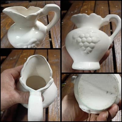 Vintage White Ceramic Grape Pitcher - Embossed Clusters Scalloped Rim Farmhouse - Image 1