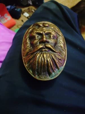 Vtg Scott Nelles Studios Cast Bronze Old Man Face Figural Lidded Box Art Signed - Image 1
