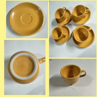 Fiesta Sunflower Yellow Cup and Saucer Set of 4 - HLC USA Stoneware - Image 1