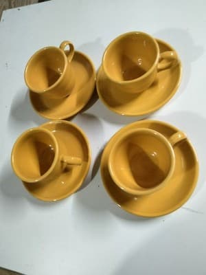 Fiesta Sunflower Yellow Cup and Saucer Set of 4 - HLC USA Stoneware - Thumbnail 2