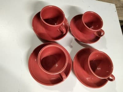 Vintage Fiesta Cinnabar Cup and Saucer Set of 4 - Homer Laughlin HLC USA - Thumbnail 2