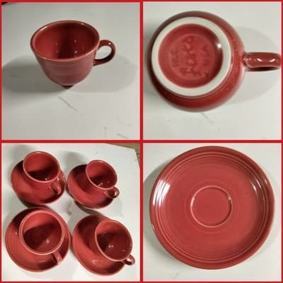Vintage Fiesta Cinnabar Cup and Saucer Set of 4 - Homer Laughlin HLC USA - Image 1