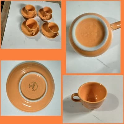 Vintage Fiesta Apricot Cup and Saucer Set of 4 - Homer Laughlin HLC - Image 1