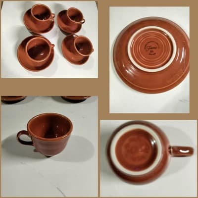 Fiesta Paprika Cup and Saucer Set of 4 - HLC USA Vintage Stoneware - Image 1