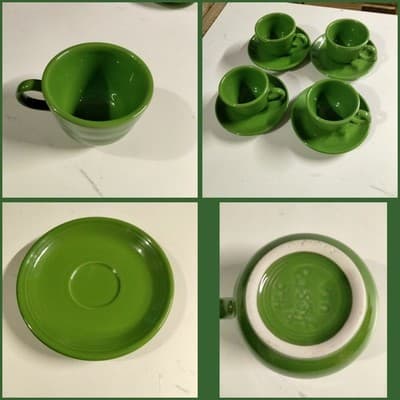 Fiestaware Shamrock Green Teacups and Saucers - Set of 4 - Homer Laughlin HLC... - Image 1