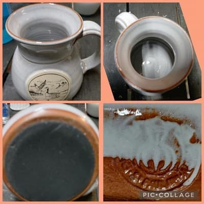 Vintage Deneen Pottery Hand Thrown Mug Wildlife Ducks Geese Medallion Stoneware - Image 1