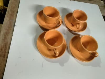 Vintage Fiesta Apricot Cup and Saucer Set of 4 - Homer Laughlin HLC - Thumbnail 6