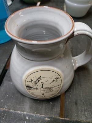 Vintage Deneen Pottery Hand Thrown Mug Wildlife Ducks Geese Medallion Stoneware - Thumbnail 2