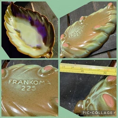 Vintage Frankoma Pottery #225 Prairie Green Leaf Dish w/Brown - Image 1