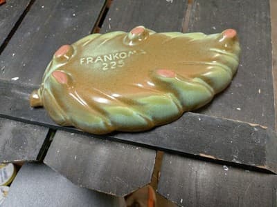 Vintage Frankoma Pottery #225 Prairie Green Leaf Dish w/Brown - Thumbnail 4