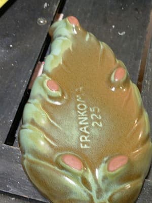 Vintage Frankoma Pottery #225 Prairie Green Leaf Dish w/Brown - Thumbnail 8