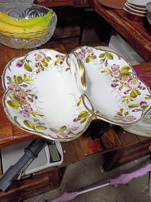 Antique C.T. Altwasser Silesia Divided Lobster Dish - Floral Gold Trim - 12 - Thumbnail 3