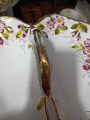 Antique C.T. Altwasser Silesia Divided Lobster Dish - Floral Gold Trim - 12 - Thumbnail 2