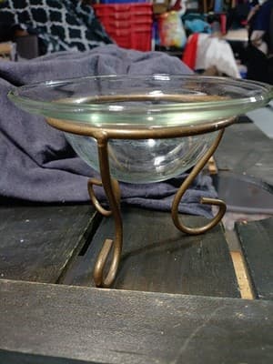 Small Potpourri Candle Holder Glass Dish Brass Stand 5” Tall (30) - Thumbnail 2