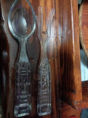 Vintage 3-Piece Glass Salad Set: 9" Basket Weave Bowl & 10" Column Handle... - Thumbnail 4