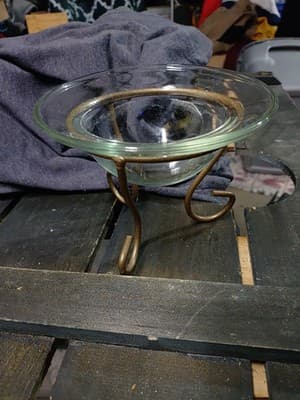 Small Potpourri Candle Holder Glass Dish Brass Stand 5” Tall (30) - Image 1