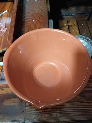 Vintage A.S. Portugal Hand-Painted Handled Serving Bowl Blue Floral Terracotta - Thumbnail 2