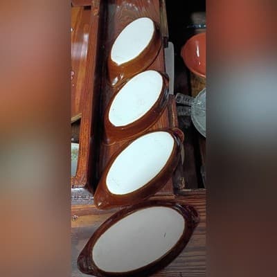 Set of 4 Vintage Hall China DC627 Brown & White Individual Au Gratin Bakers 9”1 - Thumbnail 2