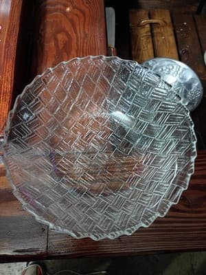 Vintage 3-Piece Glass Salad Set: 9" Basket Weave Bowl & 10" Column Handle... - Thumbnail 9