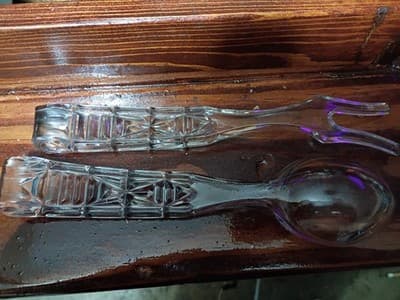 Vintage 3-Piece Glass Salad Set: 9" Basket Weave Bowl & 10" Column Handle... - Thumbnail 6