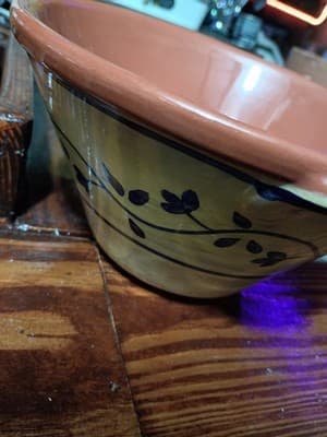 Vintage A.S. Portugal Hand-Painted Handled Serving Bowl Blue Floral Terracotta - Thumbnail 7