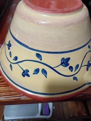 Vintage A.S. Portugal Hand-Painted Handled Serving Bowl Blue Floral Terracotta - Thumbnail 10