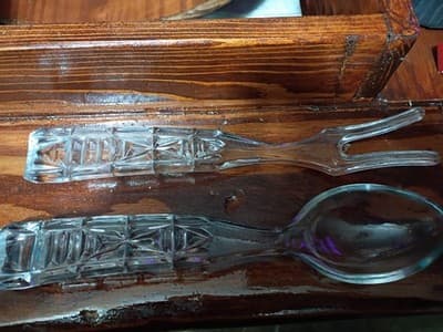 Vintage 3-Piece Glass Salad Set: 9" Basket Weave Bowl & 10" Column Handle... - Thumbnail 5