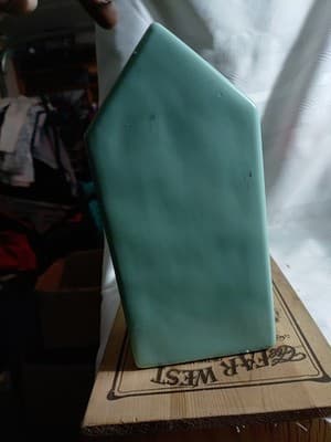 Rae Dunn Turquoise Ceramic House Flower Vase I Love MOM - Thumbnail 3