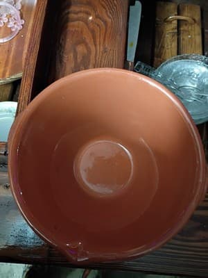 Vintage A.S. Portugal Hand-Painted Handled Serving Bowl Blue Floral Terracotta - Thumbnail 5