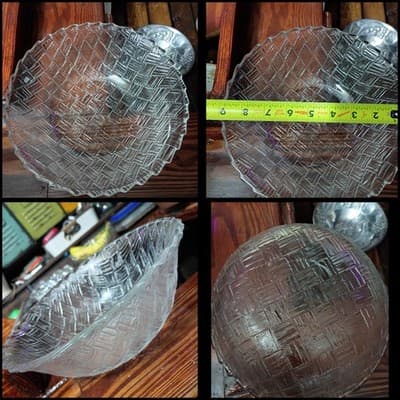 Vintage 3-Piece Glass Salad Set: 9" Basket Weave Bowl & 10" Column Handle... - Thumbnail 3