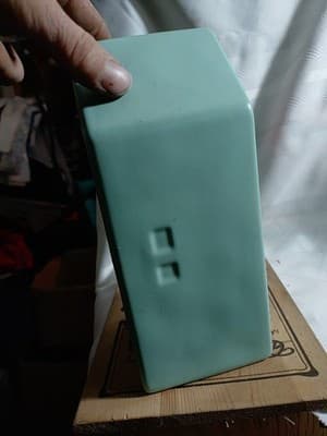 Rae Dunn Turquoise Ceramic House Flower Vase I Love MOM - Thumbnail 2