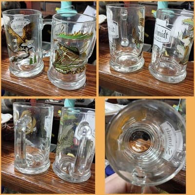 Vintage Schmidt Beer Wildlife Collector Series Glass Mugs - Bald Eagle & Walleye - Image 1